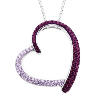 Open Heart Pendant with Purple Swarovski Crystals