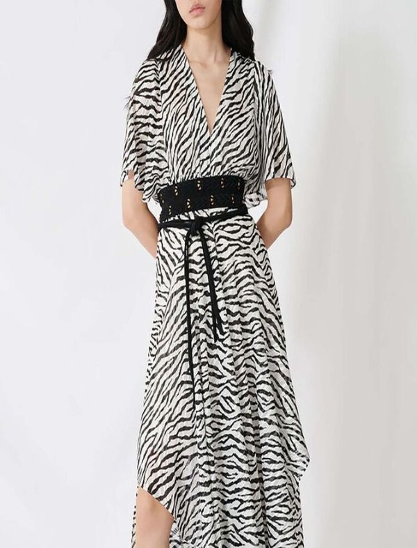 220RACHELLE Long lurex jacquard zebra-print dress
