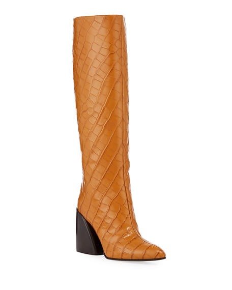 Wave Croc-Embossed Tall Boots