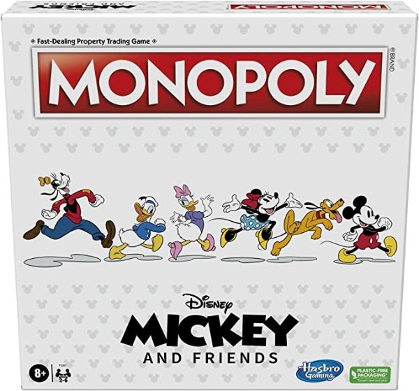 Monopoly: Disney Mickey and Friends Edition Board Game, Ages 8+, for Disney Fans, Mickey and Friends Monopoly Tokens, Exclusive Disney Pins