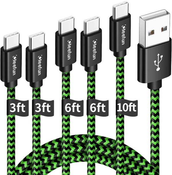 CLEEFUN USB C 充电线 3A (5条, 3/3/6/6/10 ft) 多色可选