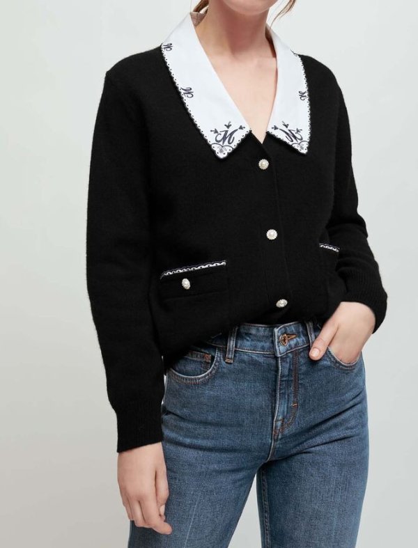 121MARIANNY Cardigan with embroidered poplin collar