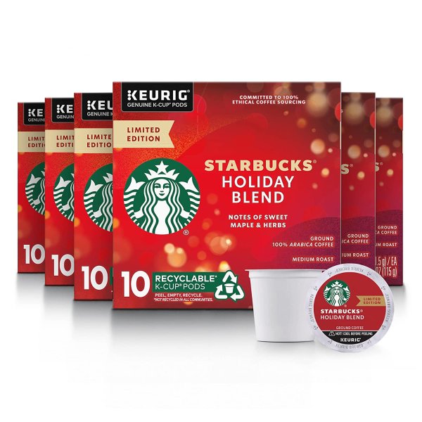Starbucks Holiday Blend Medium Roast Coffee Single-Cup Coffee 60 Count
