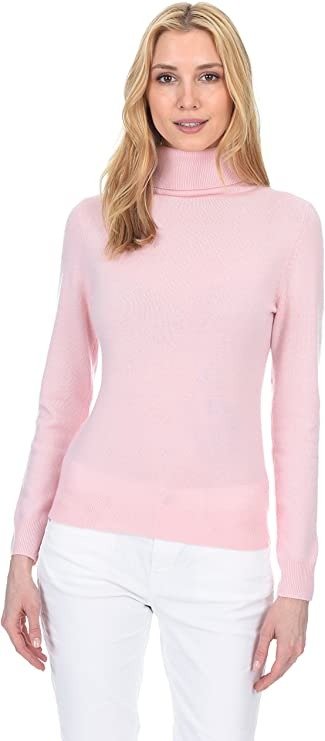 Fusio Ribbed Turtleneck Sweater Cashmere Wool Long Sleeve High Neck Pullover for Women (Runs Small)