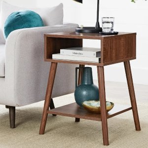 Best Choice Products Set of 2 Mid-Century Modern End Tables w/ Cubby, Shelf