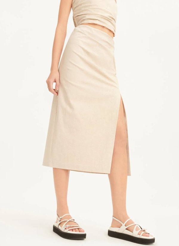 Buy Linen Ruched Midi Skirt Online - DKNY