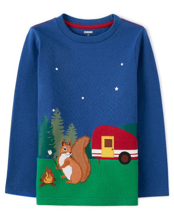 Boys Long Sleeve Embroidered Squirrel Top - S'more Fun | Gymboree - MAZARINE BLUE