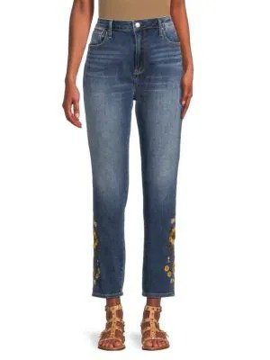 Jackie High Rise Floral Embroidery Cropped Jeans