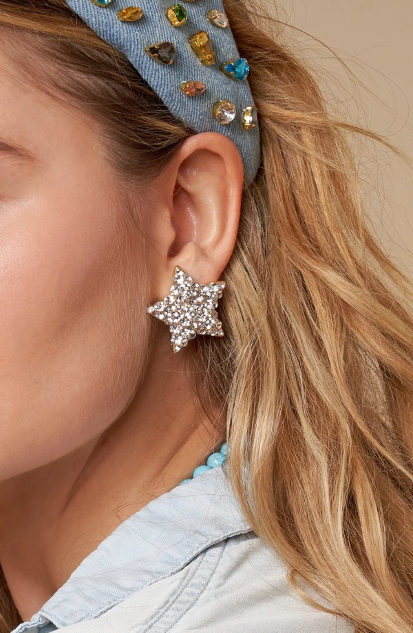 Jeweled Star Button Earrings