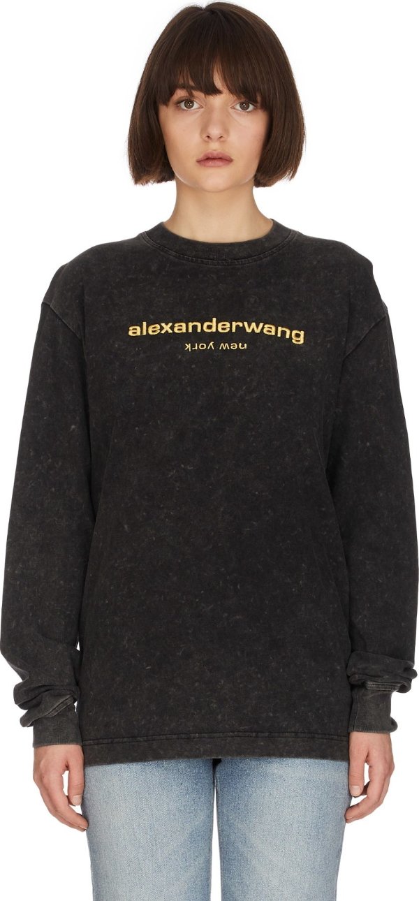 Alexander Wang - Acid Wash Long Sleeve Logo T-Shirt - Acid Black
