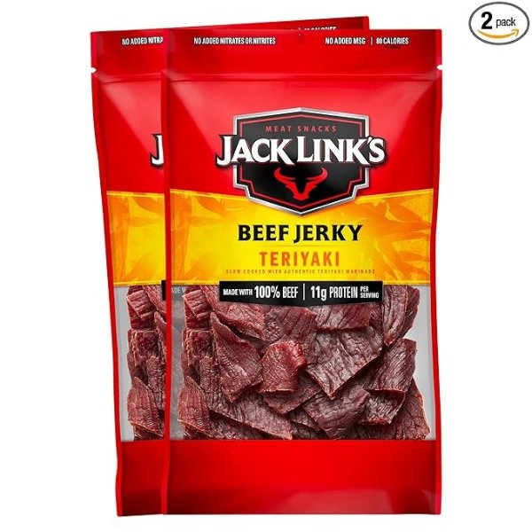 Jack Link’s Beef Jerky, Teriyaki, (2) 9 oz. Bags – Flavorful Everyday Snack, 11g of Protein and 80 Calories, Made with 100% Premium Beef, Soy, Ginger and Onion - 96% Fat Free, No Added MSG
