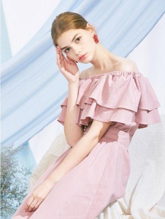 Iuw129 Shirring Off-shoulder Dress Pink