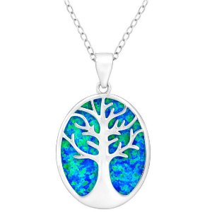 Tree of Life Blue Opal Cutout Pendant