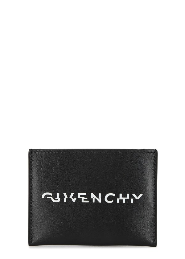Black logo leather card holder