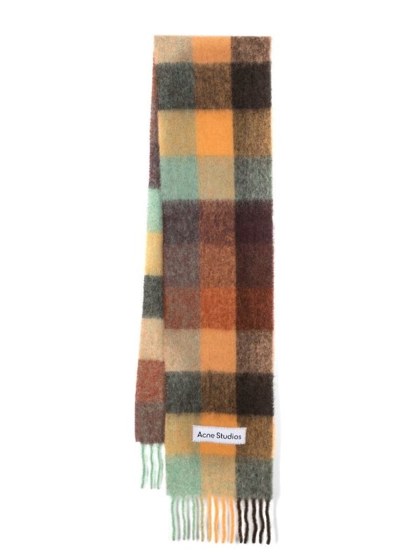 checked mohair-blend scarf