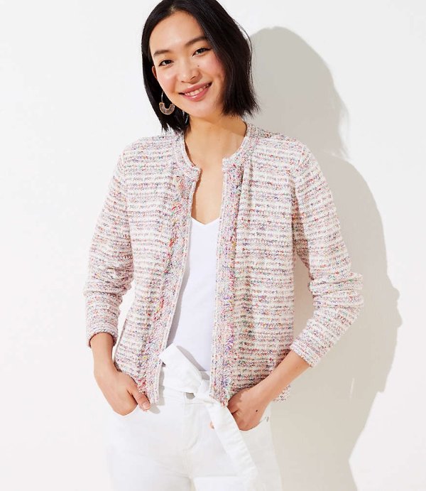 Rainbow Fringe Sweater Jacket | LOFT