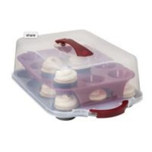 Chefmate™ 24 Cavity Plastic Covered Cupcake Carrier - Clear/Red