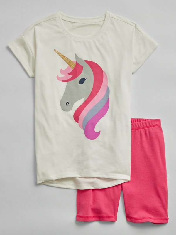 Kids 100% Recycled Polyester Unicorn Graphic PJ Set
