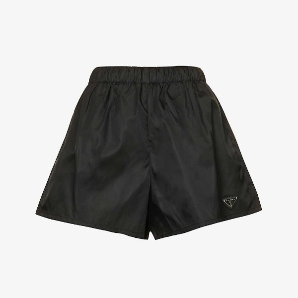 Logo-plaque mid-rise relaxed-fit recycled-nylon shorts