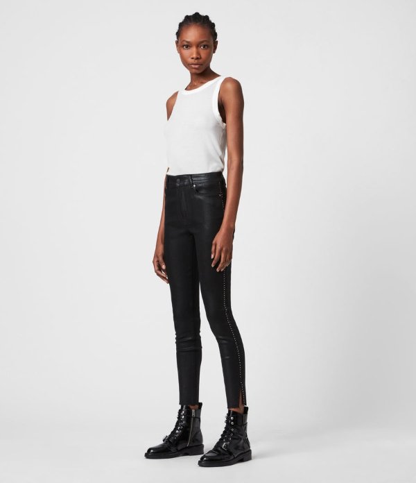 Miller Mid-Rise Ministud Superstretch Skinny Jeans, Coated Black