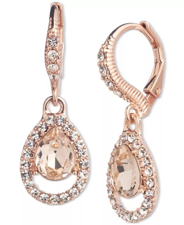 Rose Gold-Tone Pave & Pear-Shape Crystal Drop Earrings