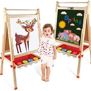 EAQ 三合一儿童木质双面画板，高度可调带磁性