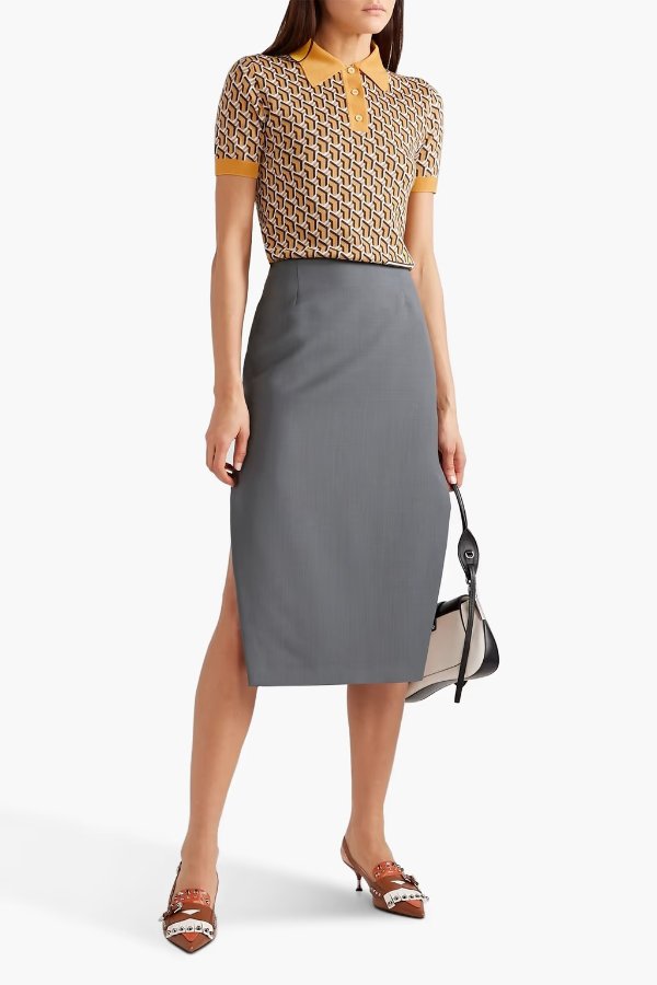 Mohair and wool-blend midi pencil skirt