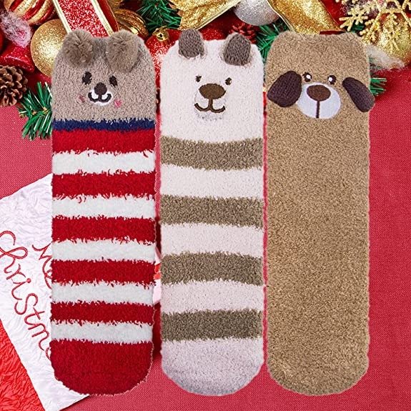 3 Pairs Womens Fuzzy Socks Winter Warm Fluffy Soft Slipper Home Sleeping Cute Animal Socks