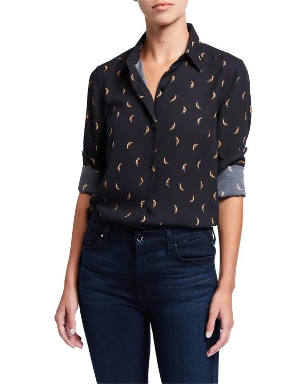 Essential Printed Button-Down Blouse