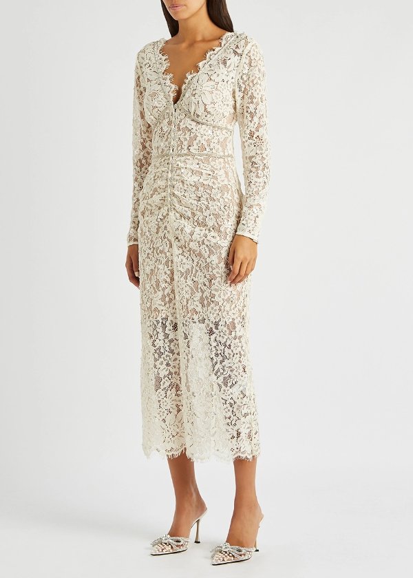 Cream embellished guipure lace dress