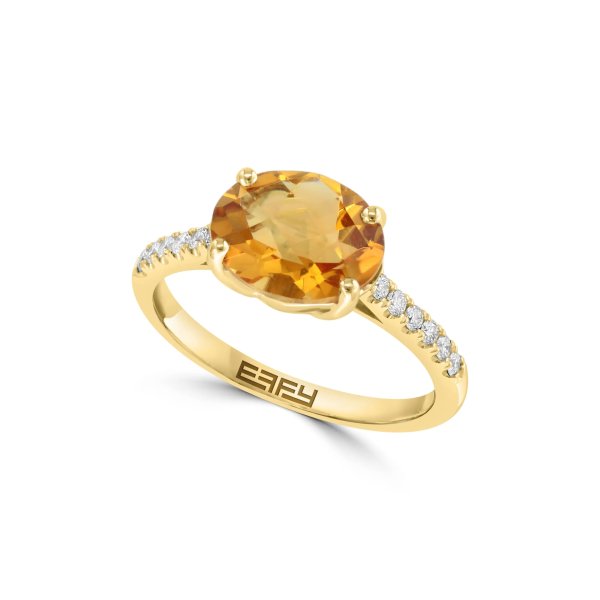 14K Yellow Gold Citrine & Diamond Ring - 0.18ct. - Size 7