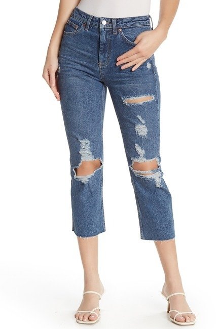 High Waisted Distressed Cropped Jeans