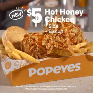 上新：Popeyes Hot Honey 香辣蜂蜜炸鸡套餐限时开售$5起
