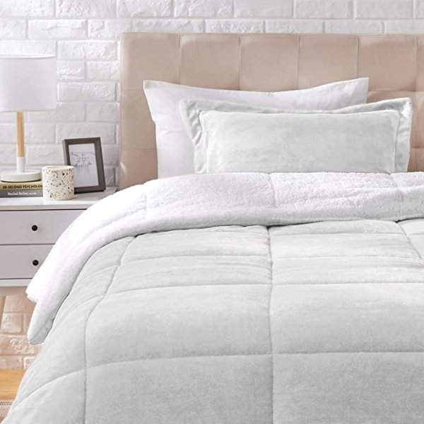 Ultra-Soft Micromink Sherpa Comforter Bed Set, Twin, Gray - 2-Piece