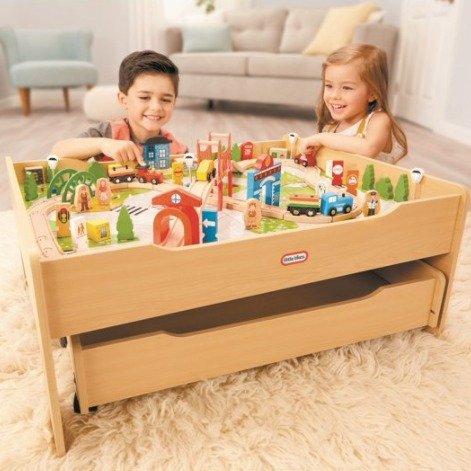 Real Wooden Train Table Set for Kids