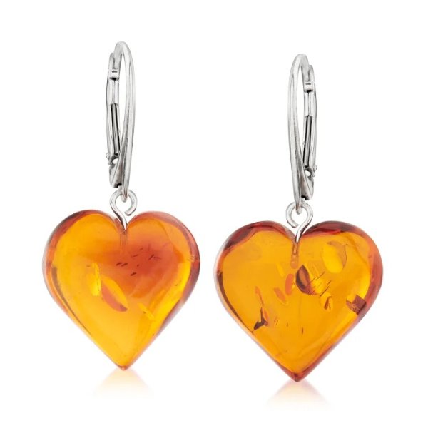 Amber Heart Drop Earrings in Sterling Silver | Ross-Simons