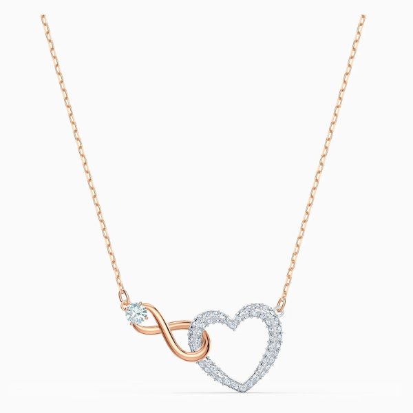 Infinity Heart Necklace, White, Mixed metal finish by