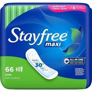 StayfreeMaxi Pads for Women, Super - 66 Count