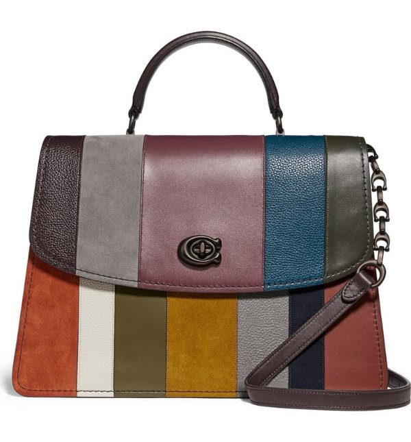 Parker 32 Colorblock Stripe Leather Top Handle Bag