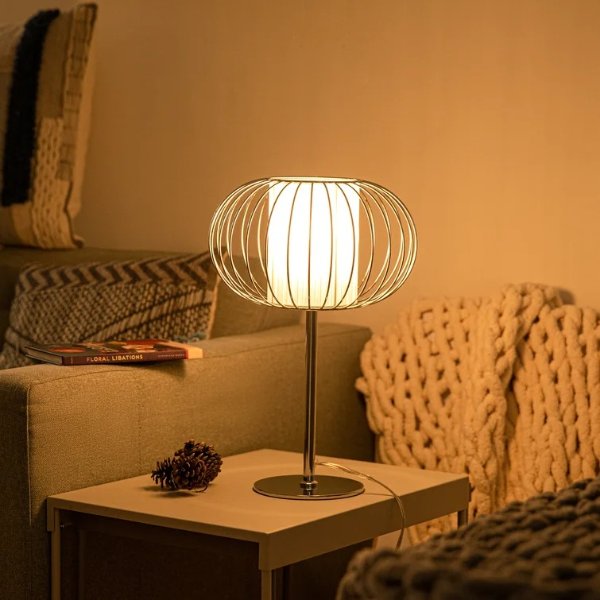 Kouts Table Lamp with Inner Shade and Outer Metal Cage Frame