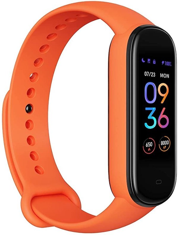 Band 5 Fitness Tracker with Alexa Built-in, 15-Day Battery Life, Blood Oxygen, Heart Rate, Sleep Monitoring, Women’s Health Tracking, Music Control, Water Resistant, Orange