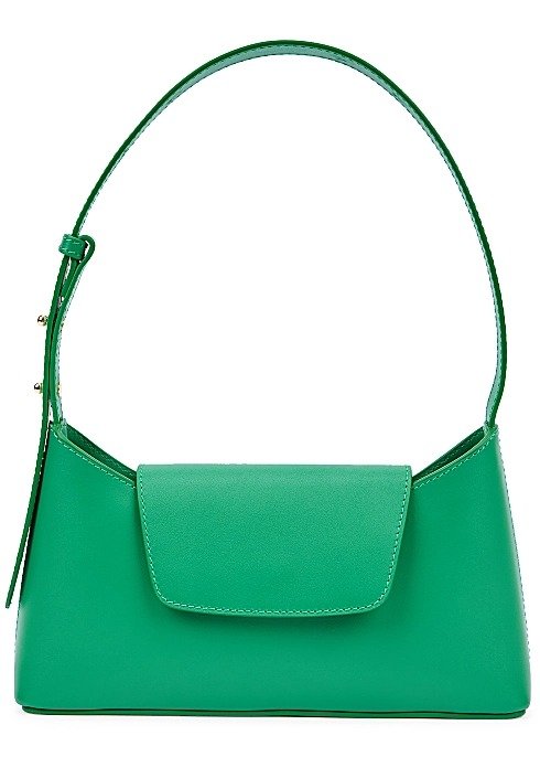 Envelope green leather shoulder bag