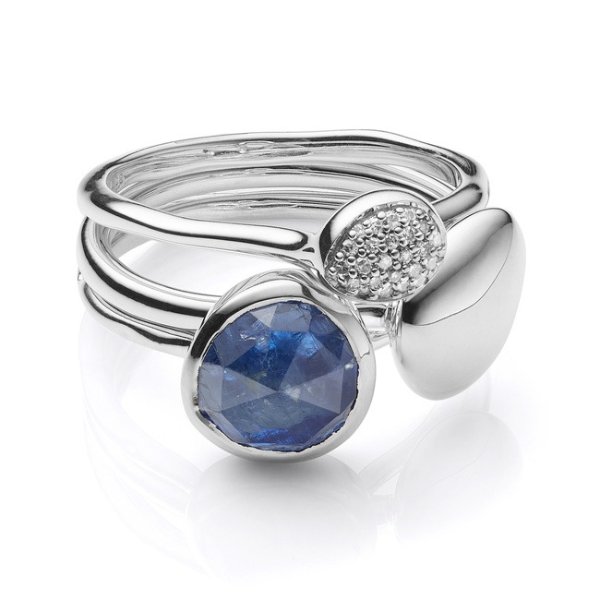 Nura Plain, Siren Stacking and Small Stacking Diamond Ring Set - Kyanite | Jewellery Sets | Monica Vinader