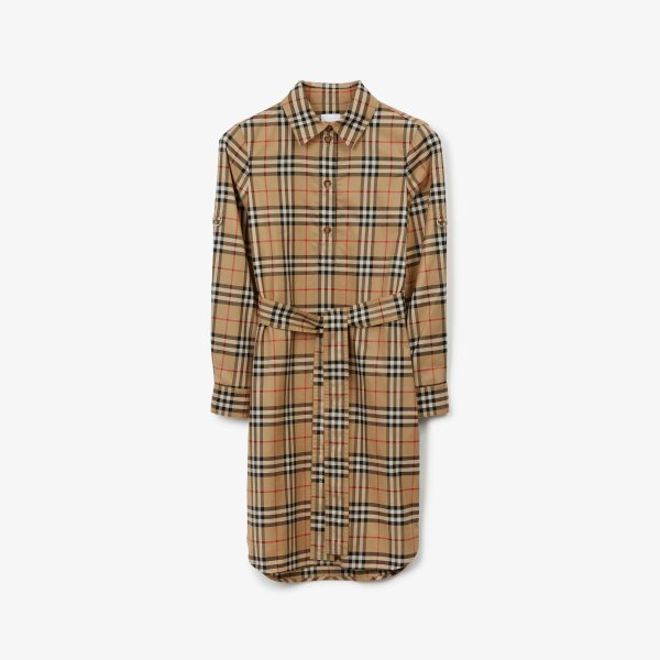 Vintage Check-Pattern Belted Shirt Dress – Cettire