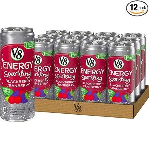 V8 +Energy, Juice Drink with Green Tea, Sparkling Blackberry Cranberry, 12 oz. Can (Pack of 12)