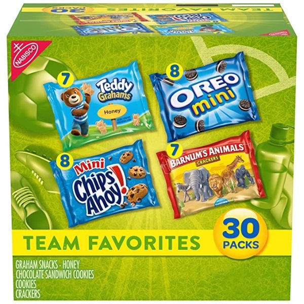 Team Favorites Variety Pack, OREO Mini, CHIPS AHOY! Mini, Teddy Grahams Honey & Barnum's Animal Crackers, 30 Snack Packs