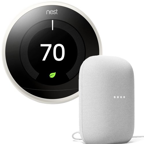 Google Nest 3rd Generation Learning Thermostat in White + Nest Audio Smart Speaker