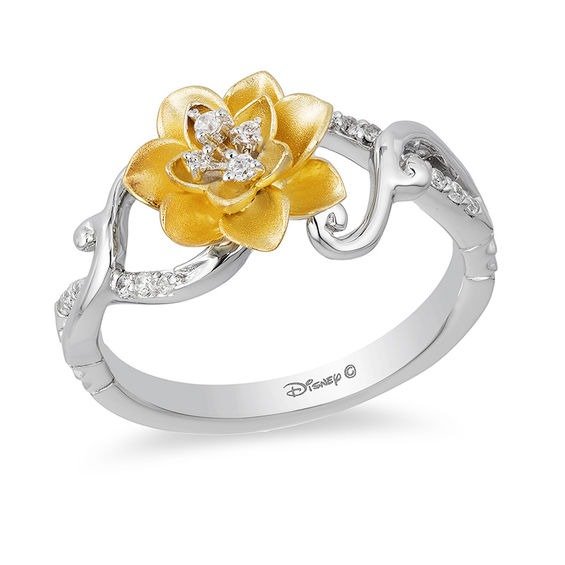 Enchanted Disney Tiana 1/10 CT. T.W. Diamond Water Lily Swirl Ring in Sterling Silver and 10K Gold - Size 7|Zales