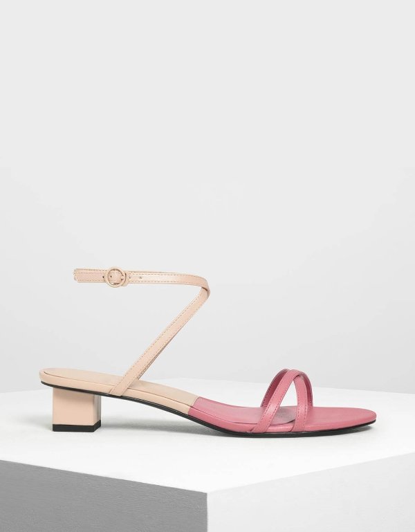 Pink Two Tone Criss Cross Low Heel Sandals | CHARLES & KEITH US