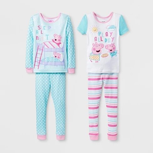 Toddler Girls' Peppa Pig 4pc Pajama Set - Aqua